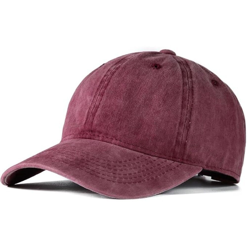 Unisex Red Washed 100% Cotton Adjustable Size Strap Casual Classic Baseball Cap